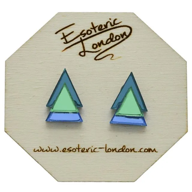 Classic Geometric Stud Earrings - Teal/ Light Green/ Bright Blue