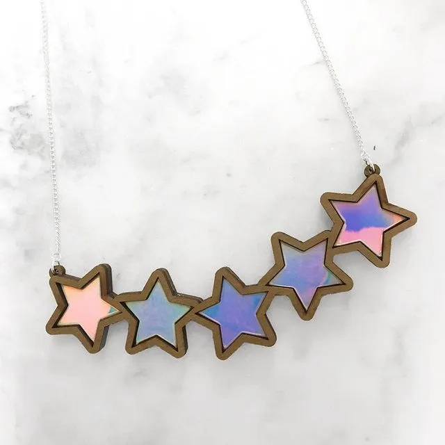 Five Iridescent Stars Bib Necklace
