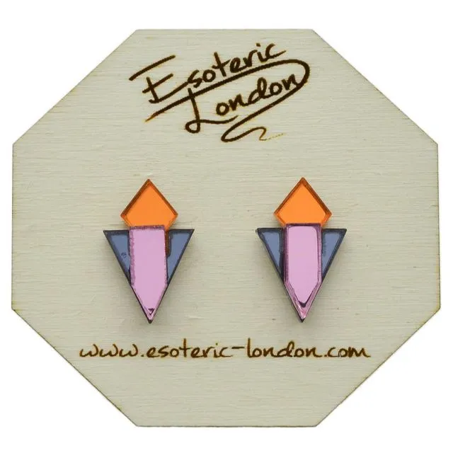 Classic Geometric Stud Earrings - Orange/ Grey/ Pink