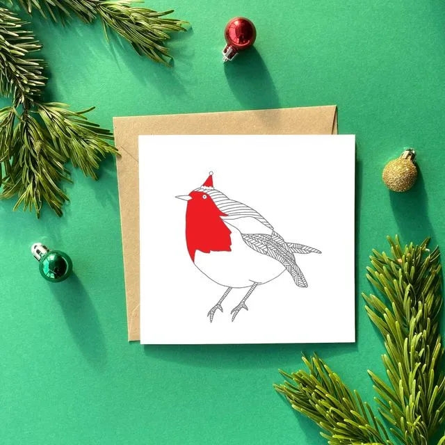 Robin in A Christmas Hat - Pack of 6