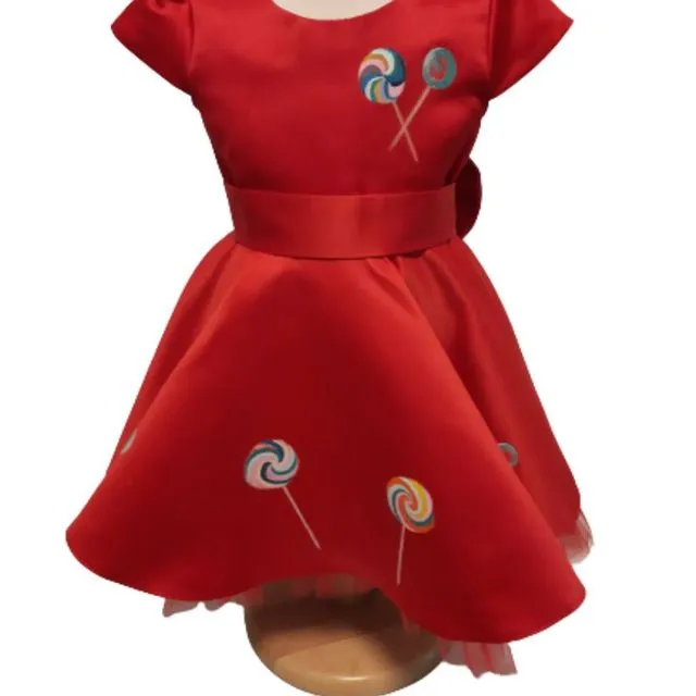 GIRLS RED  LOLIPOPS DRESS - HAND-PAINTED