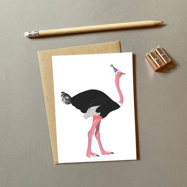 Ostrich in A Party Hat - Pack of 6