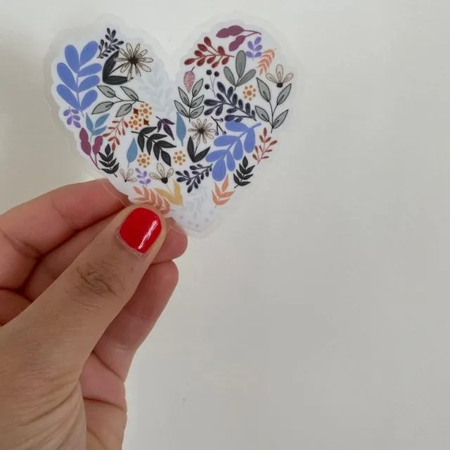 Heart Sticker / Floral / Clear / 3” x 2.66”