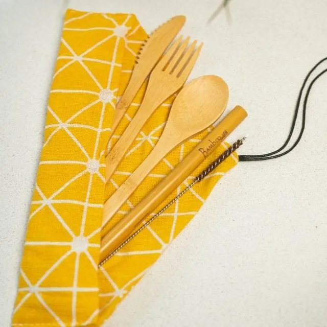 Bamboo Travel Cutlery Set - Yellow