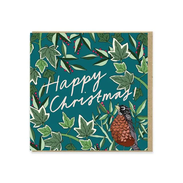 Happy Christmas Robin Greeting Card (130x130mm)
