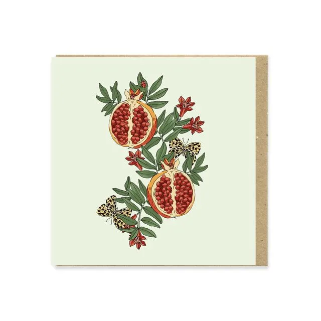 Pomegranate & Leopard Butterfly Greeting Card(130x130mm)