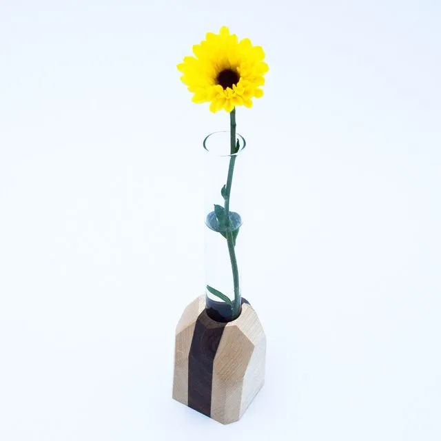 Geometric Flower Vase - White w/Black Stripe