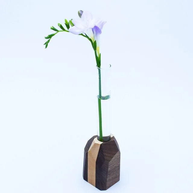 Geometric Flower Vase - Black w/White Stripe