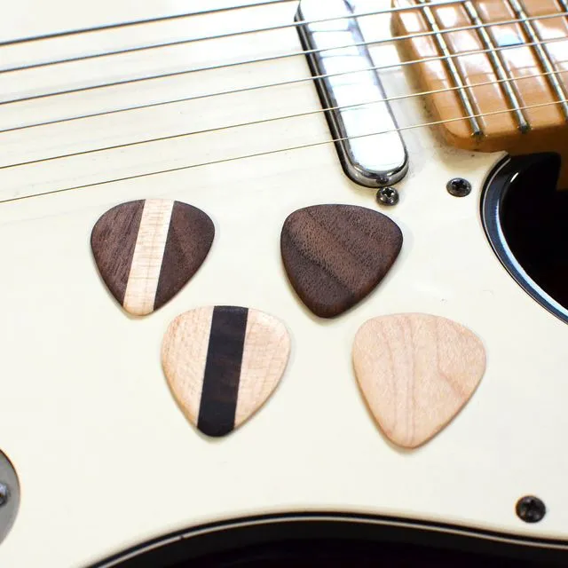 Hardwood Guitar Picks (Set of 4) - 4 Picks, Wood Type All Four Types