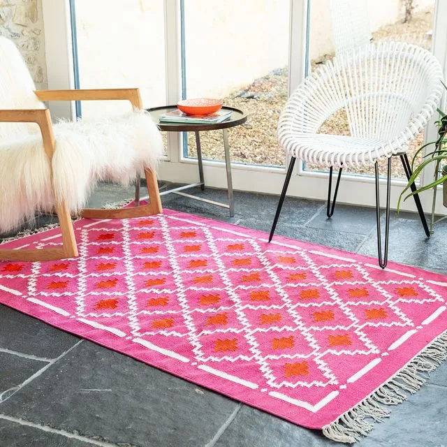 Cerise pink handwoven rug