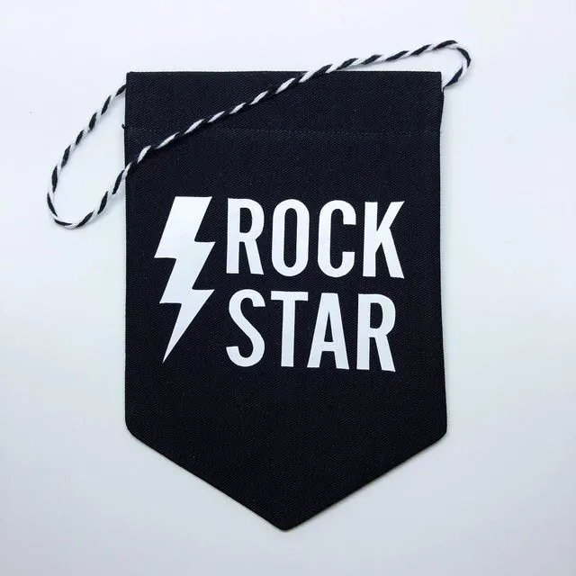 Rock Star Banner with Lightning Bolt White Mighty - Pack of 5