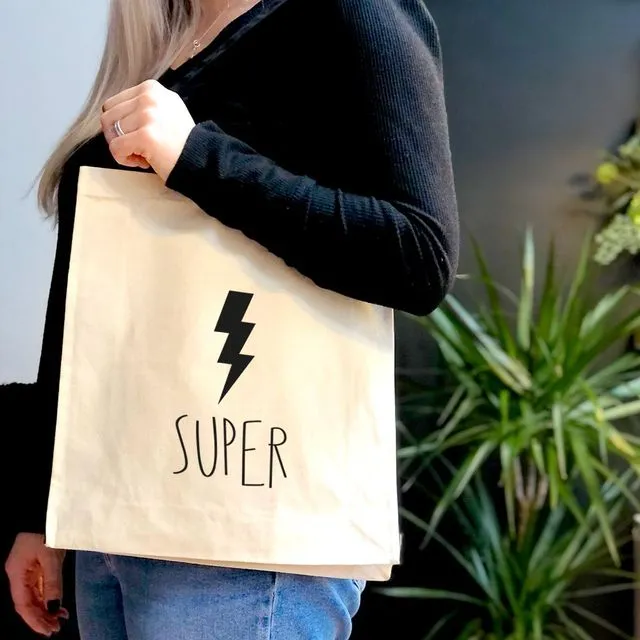 Super Lightning Bolt Canvas Tote Bag With Pocket - Pack of 5