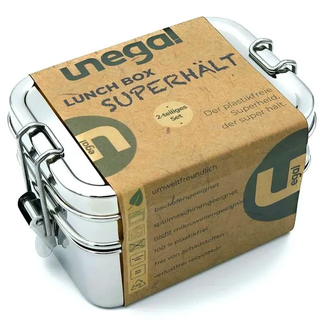 SUPERHÄLT | 2-teilige Edelstahl Lunch Box mit Sicherungsclips