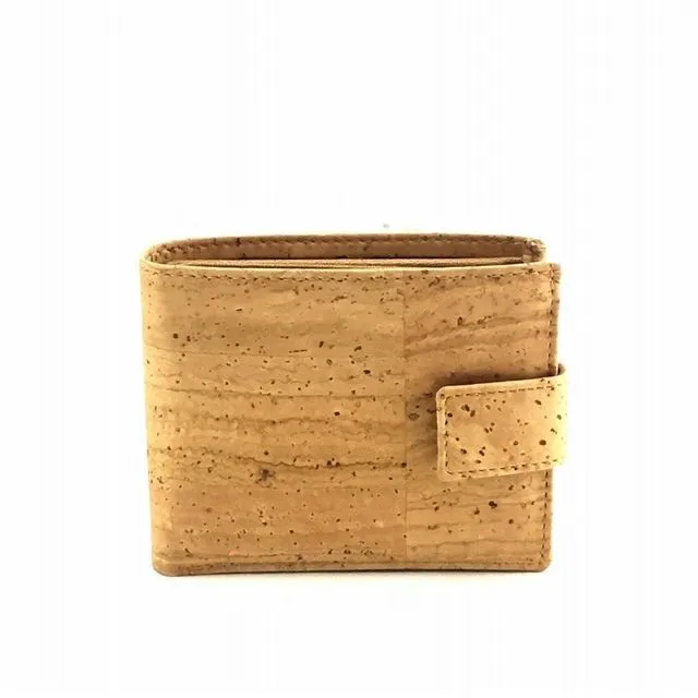 Cork Wallet for Men Vegan Leather Bifold Wallet with Clasp in Natural