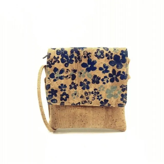 Cork Crossbody Bag and Small Vegan Sling Bag for Women in Blue Floral