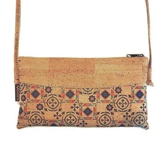 Cork Crossbody Bag and Vegan Envelope Bag for Women in Peach Tapestry