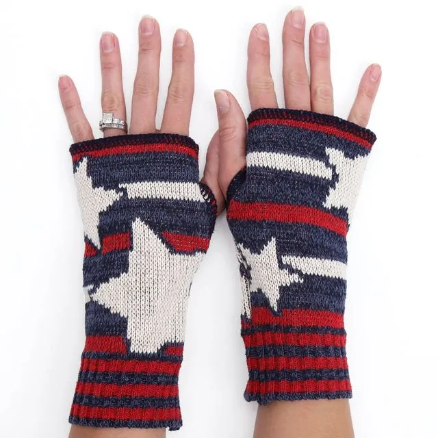 Womens Recycled Hand Warmer Fingerless Glove - Stars