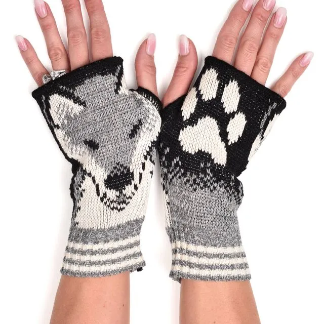 Women's Recycled Hand Warmer Fingerless Gloves - Fox Grey
