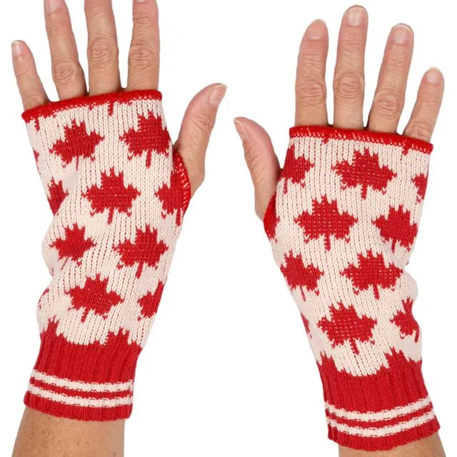 Women's Recycled Hand Warmer Fingerless Gloves - Canadian