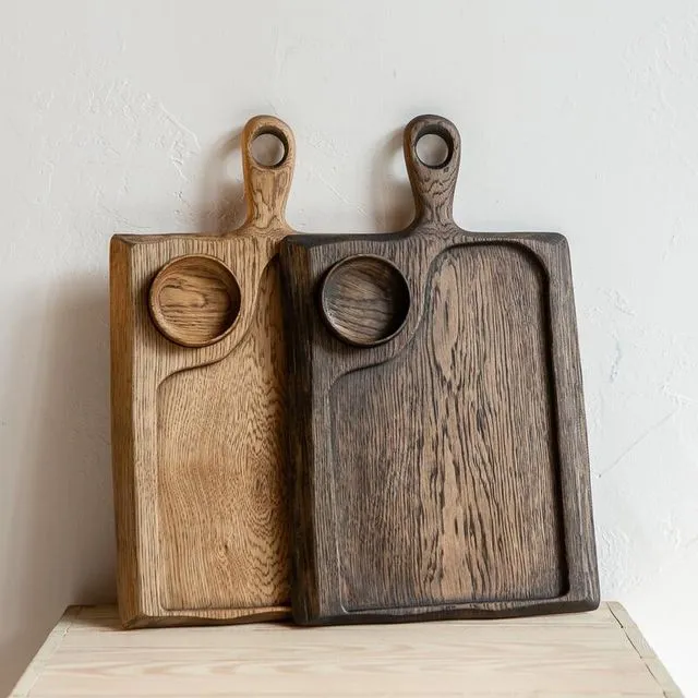 'SHE Design' large oak serving/chopping board with a saucepot / BBQ tray #3
