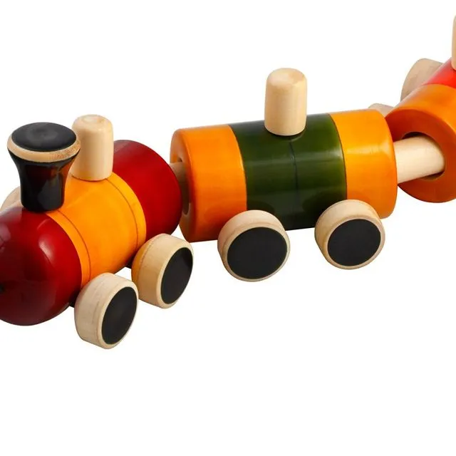 Wooden Toy Train Pull Along Colourful Handmade Non Toxic Colours