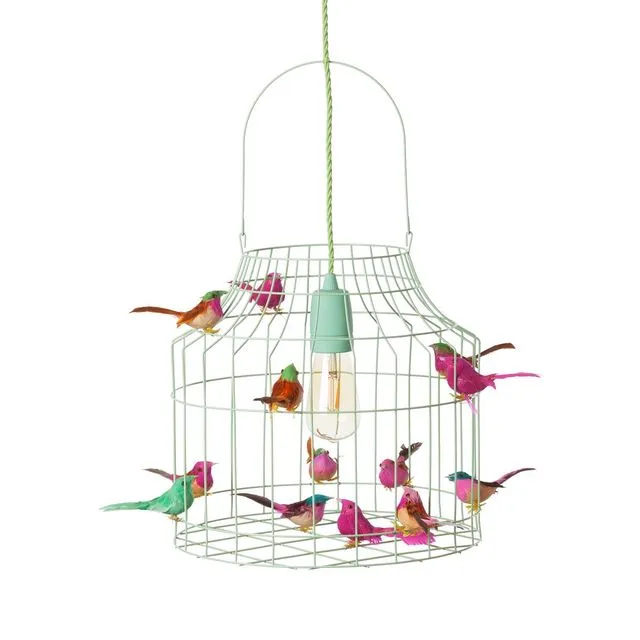HANGING LAMP BIRDS MINT MIXED MEDIUM