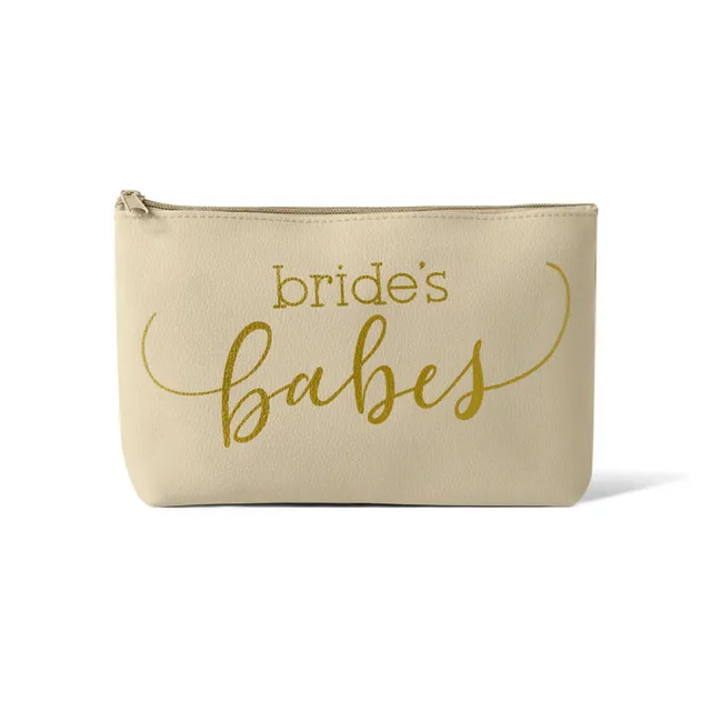 Cream Bride's Babes Faux Leather Makeup Bag