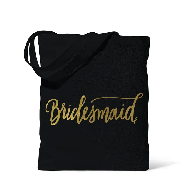 Black Bridesmaid Canvas Beach Tote Bag