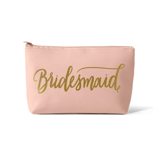 Blush Pink Bridesmaid Faux Leather Makeup Bag