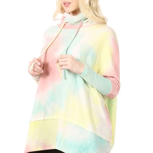 Pastel Tie-Dye Baby-Soft Poncho/Sweatshirt with Turtle Neck (6 pcs) multiple sizes pack
