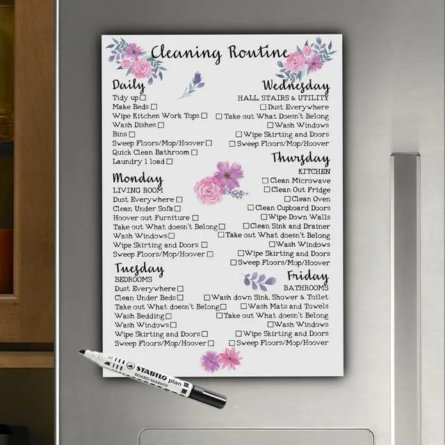 A4 Dry wipe Magnetic Cleaning Planner (with flowers)