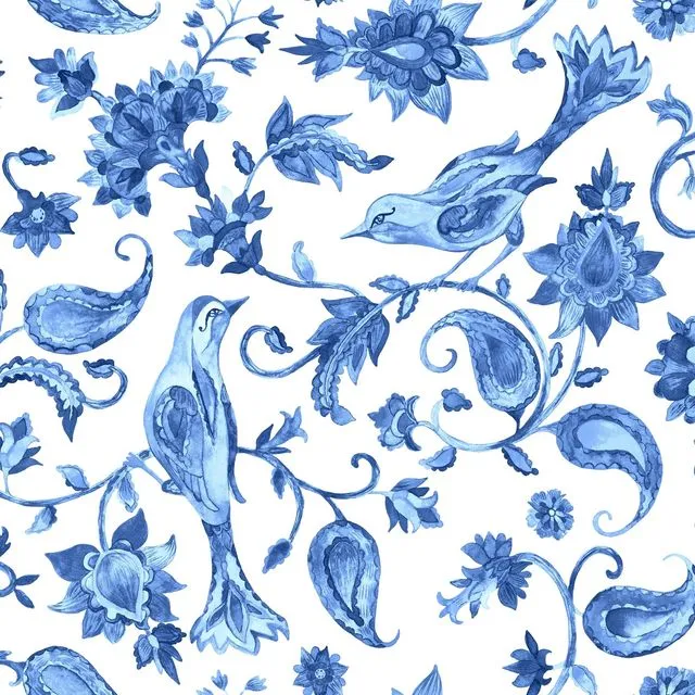 Blue and White Tile Transferware Birds Swedish Dishcloth