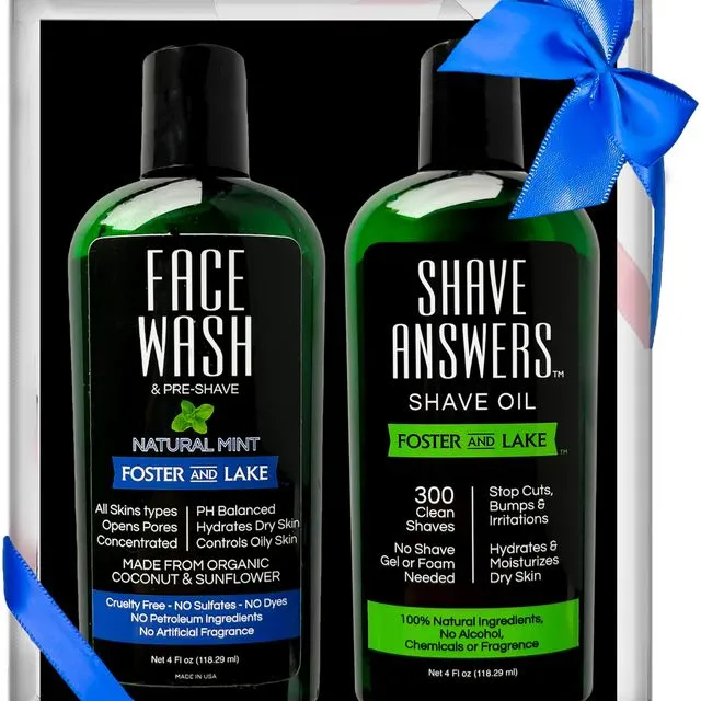 Gift Set with Face Wash- Natural Mint & Shave Answers Shave Oil- Unscented