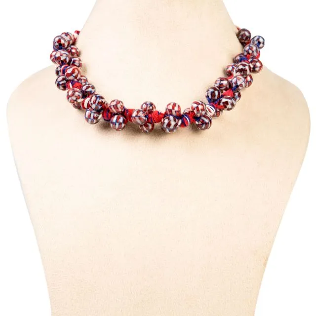 Ethiqana Handmade Bunch Necklace - Red Blue White