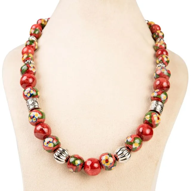 Ethiqana Handmade Full Bead Necklace - Red