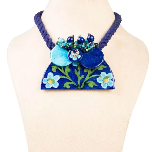Ethiqana Handmade Half Disc Necklace - Blue