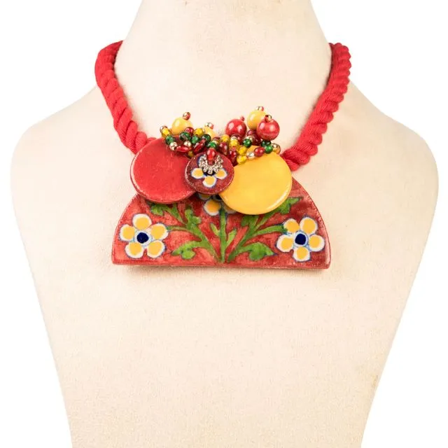 Ethiqana Handmade Half Disc Necklace - Red