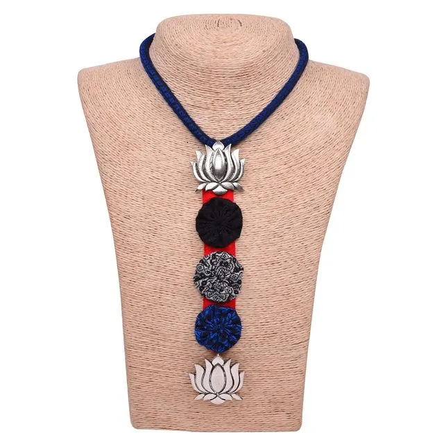 Ethiqana Handmade Lotus Pendant Necklace - Navy