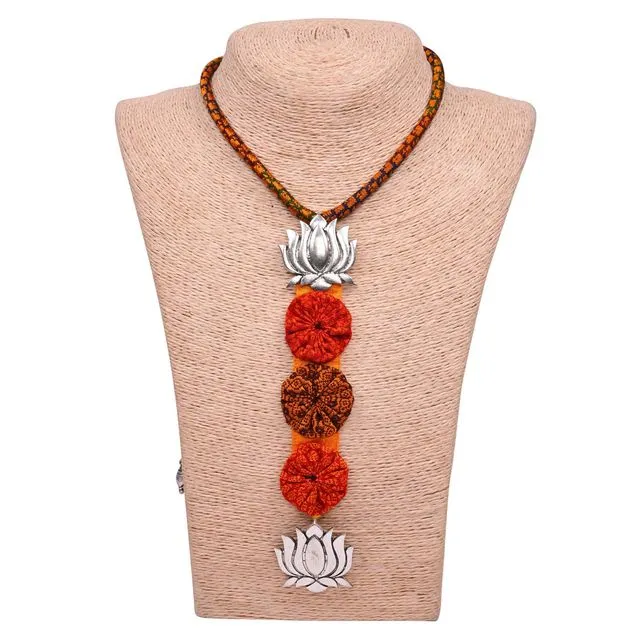 Ethiqana Handmade Lotus Pendant Necklace - Orange