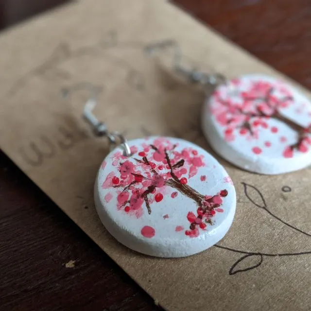 Cherry blossom tree hand painted earrings
