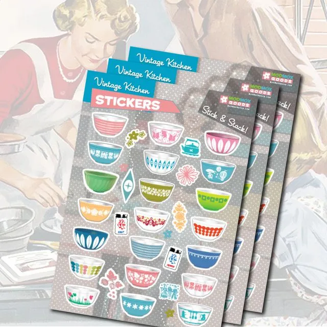 Sticker Sheet 30 fun stickers Vintage Kitchen 5” x 7”