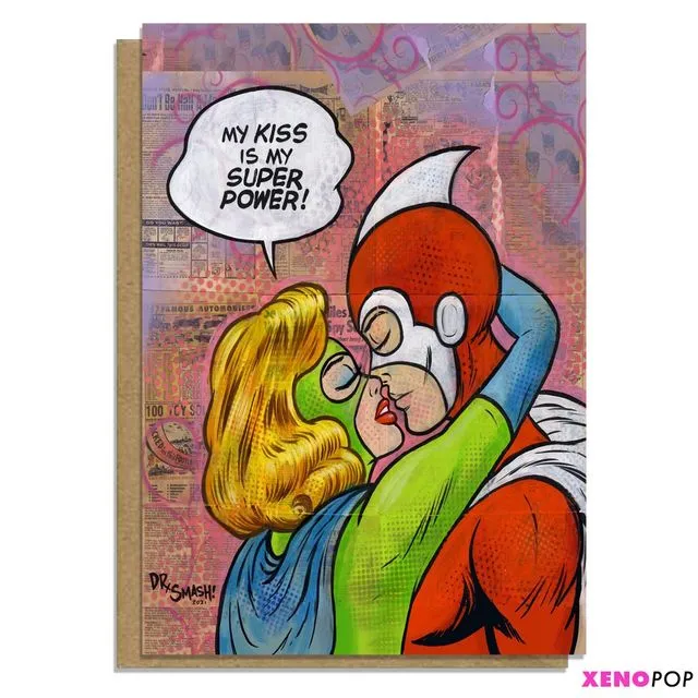 SUPER HERO NEO POP ART LOVE CARD - MY KISS
