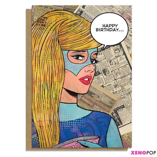 SUPER HERO NEO POP ART BIRTHDAY CARD- HAPPY BIRTHDAY!