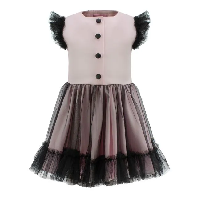 Ruffled Mesh Dress in Pink and Black
