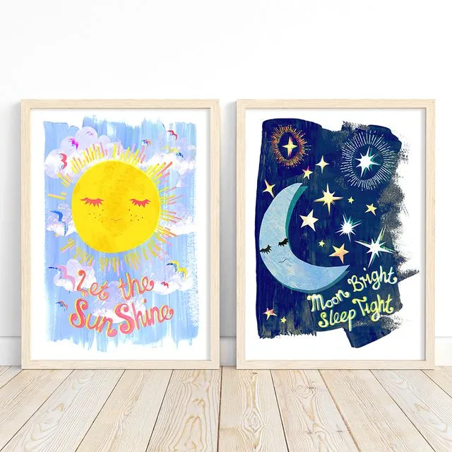 Sun, Moon & Stars Art Print Set of 2