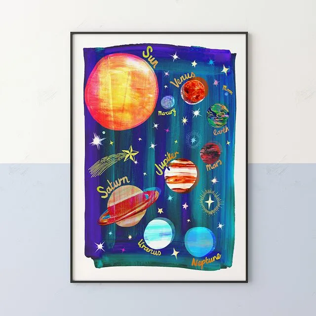 Planets in Space Kids Art Print