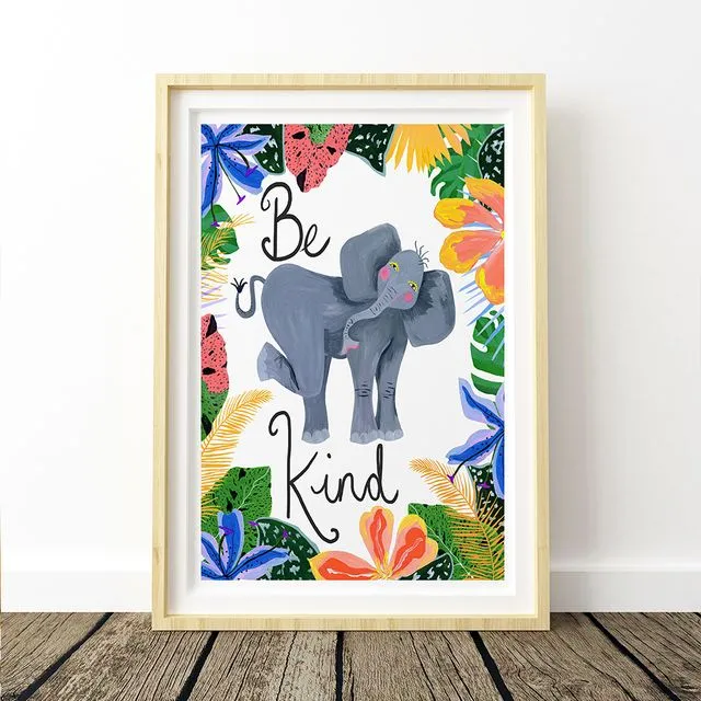 Be Kind Safari Elephant Kids Print