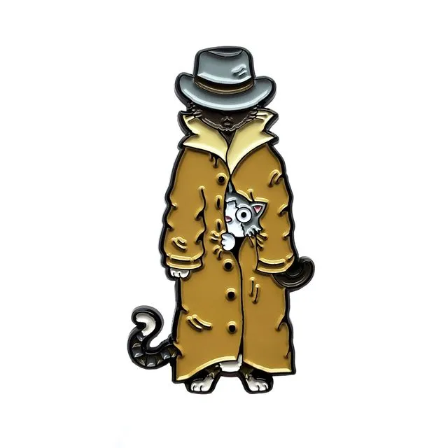 3 Cats in a Trench Coat Enamel Pin