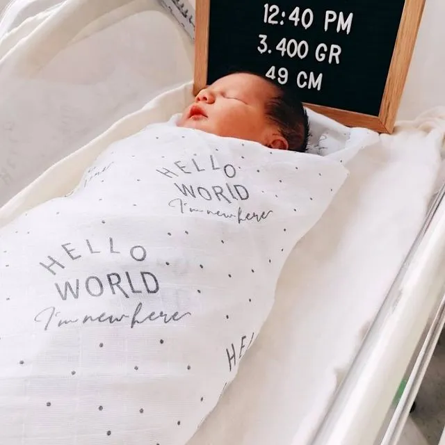 Hello World Muslin Baby Swaddle Blanket New Born Gift 100x100cm