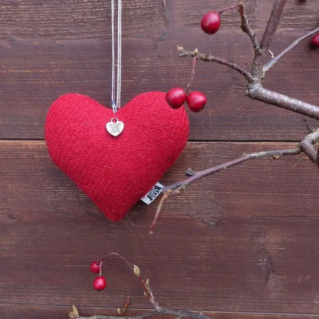 Harris Tweed Heart Decoration - Red